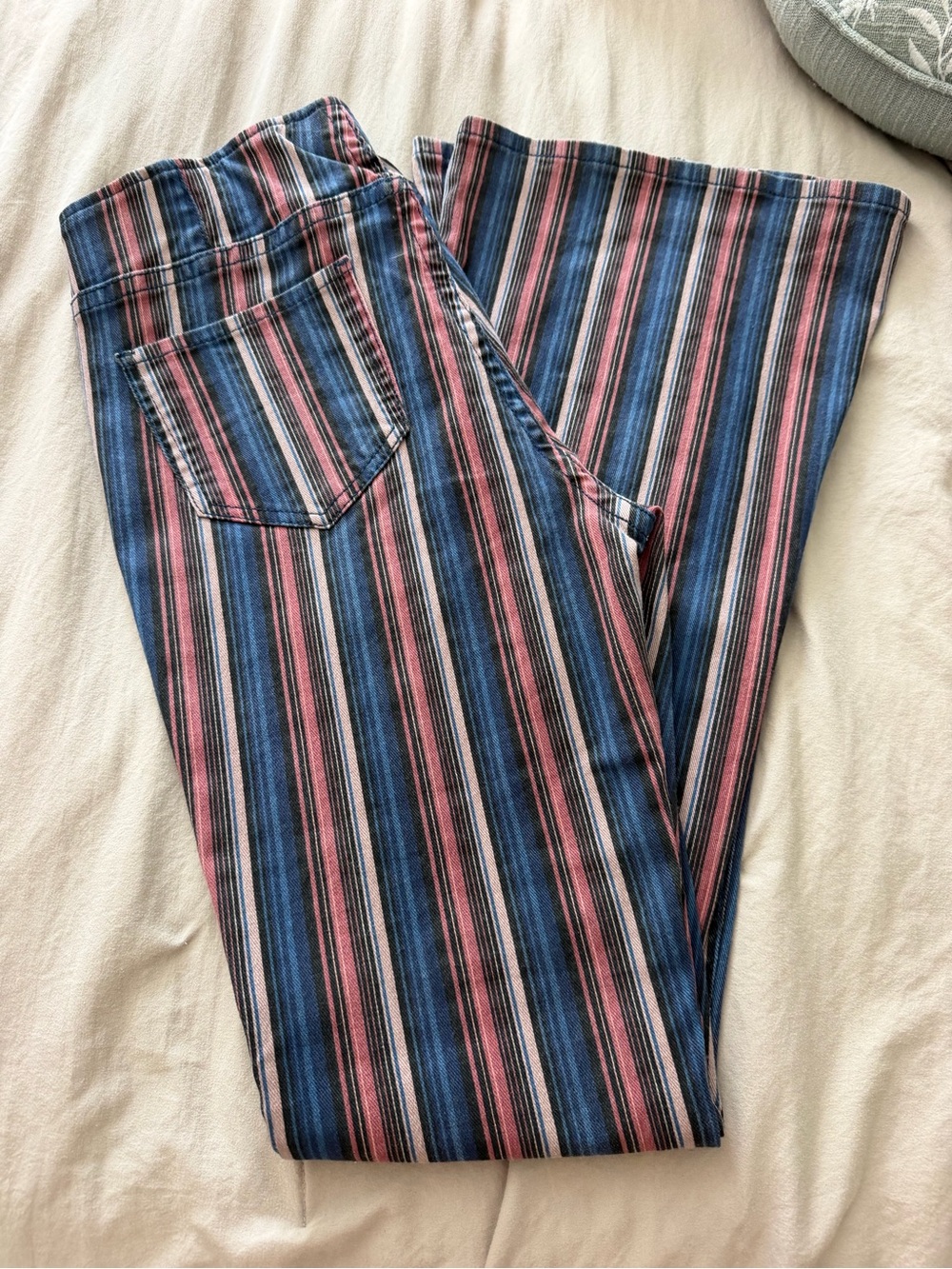 Women’s Flare Stripe Jeans in Blue and Pink